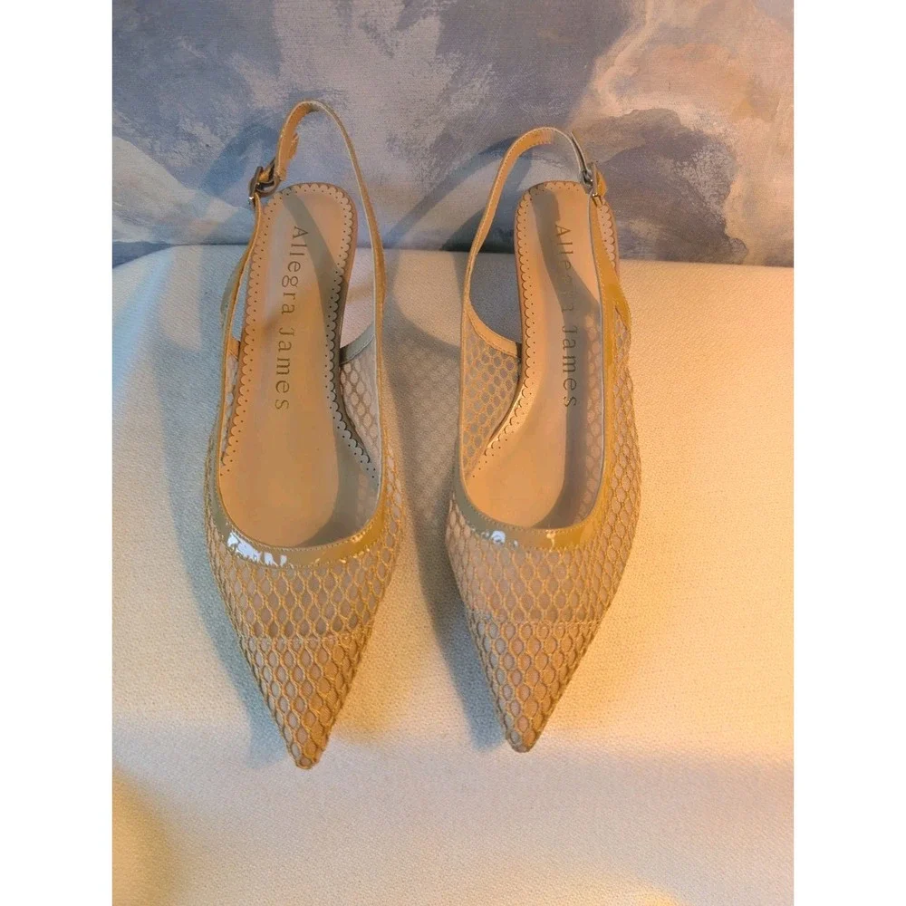 NEW! Allegra James 9.5-10 Patent Leather And Mesh 'Jacqui' Kitten Heels $215